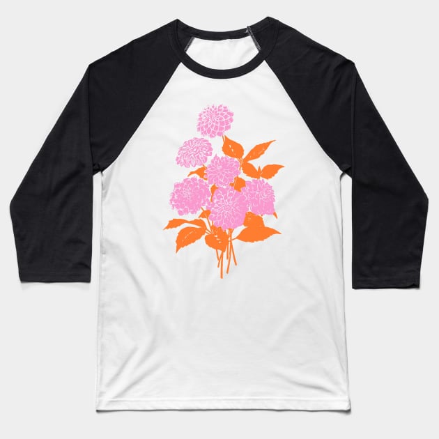Flower Bouquet Illustration in Pink and Orange Baseball T-Shirt by ApricotBirch